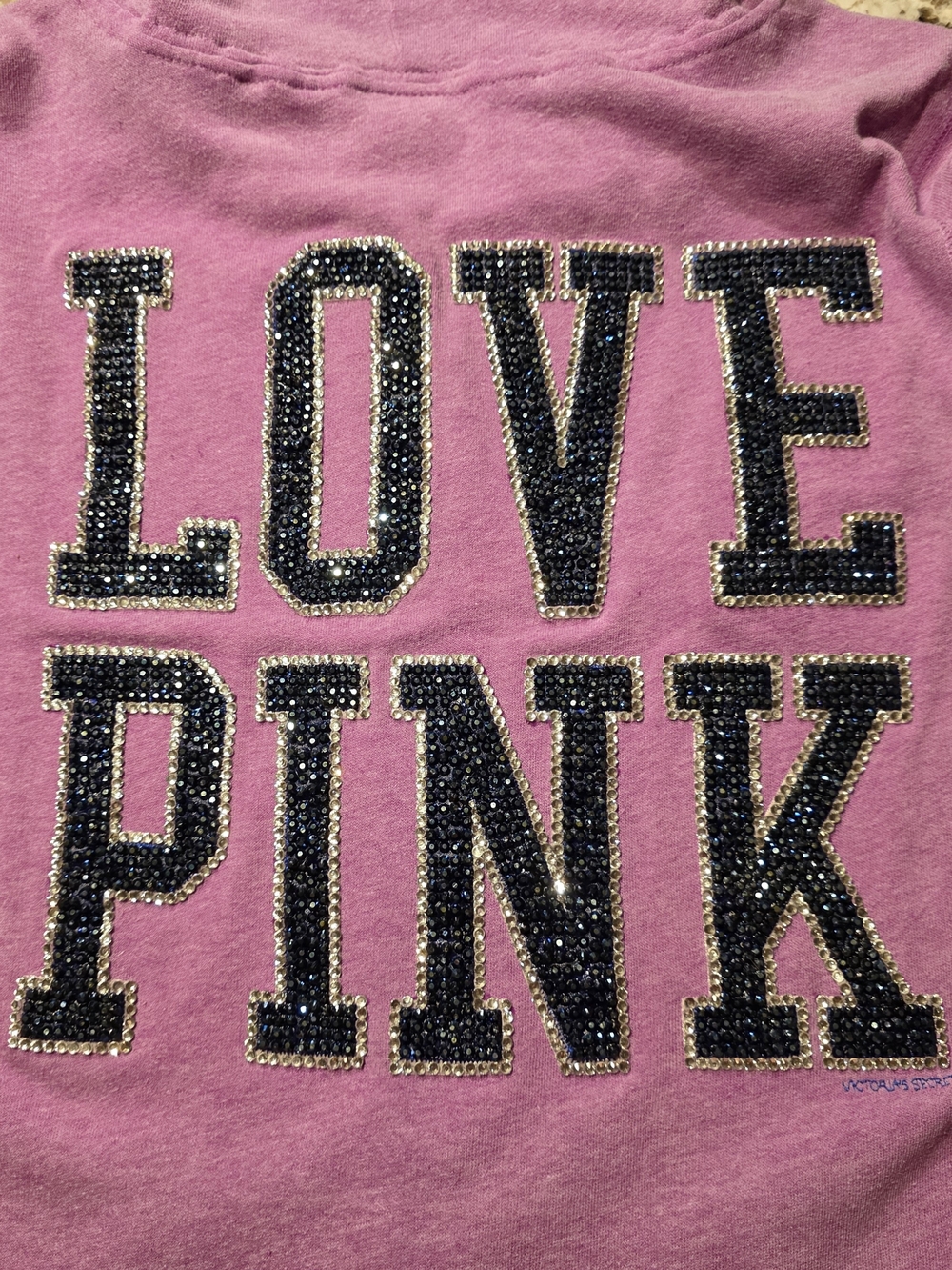 PINK Victoria's Secret Purple Tunic Hoodie with Navy Rhinestones 'LOVE PINK'